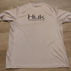 Huk Fishing Shirt Off White Long Sleeve Performance Stretch Flawed Large